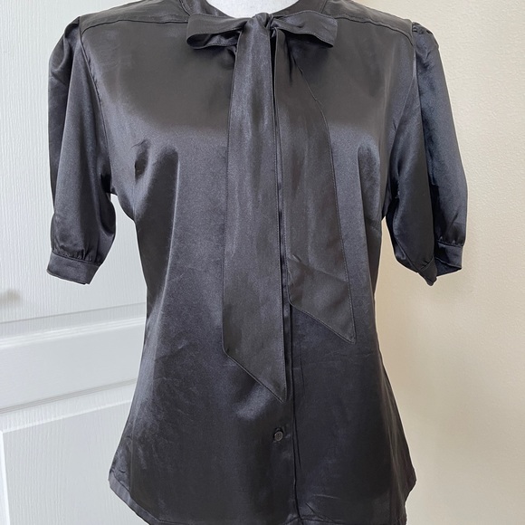 Black Button Down Blouse with Beautiful Bow - Picture 9 of 14